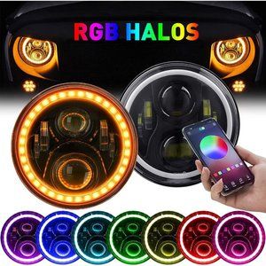 RGB LED Headlights Compatible with Jeep Wrangler TJ LJ JK JKU